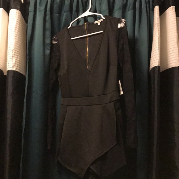 Black Low Cut Skort Romper - Picture 1 of 3